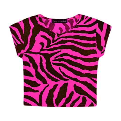 Gum & Berries Girls Crop Top & Shorts Zebra Print Set Animal Striped Cycling Short Stretch Tee