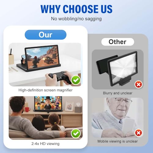 Image of 2026 Upgraded Big Screen Phone Magnifier, HD Screen Expander, Foldable Phone Stand with Movie Screen Amplifier for Travel, Portable 3D Magnifying Screen (Black, 12in)