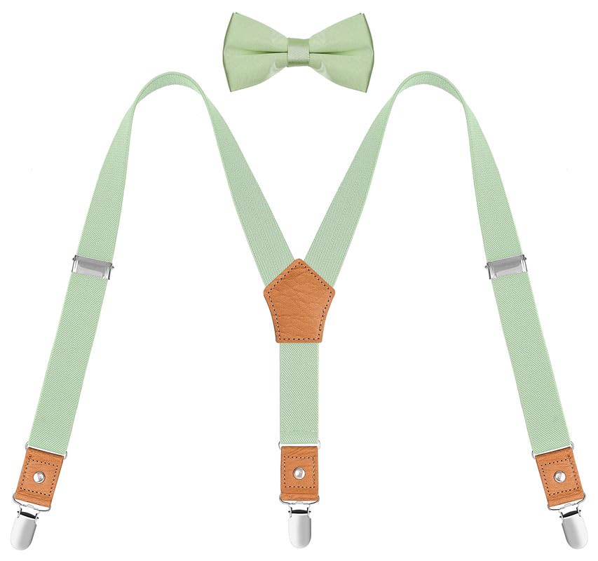 Men's Boy's Suspenders and Bow Tie Set Elastic Y Back with Metal Clips2