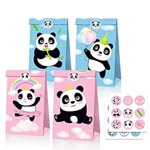 12 STUKS Leuke Panda Party Favor Bags, Panda Themed Gift Bags, Gender Reveal Birthday Party Gift Bags, Feestcadeau Goody Treat Snoepzakjes, Leuke Goodie Cadeauzakjes met Sticker
