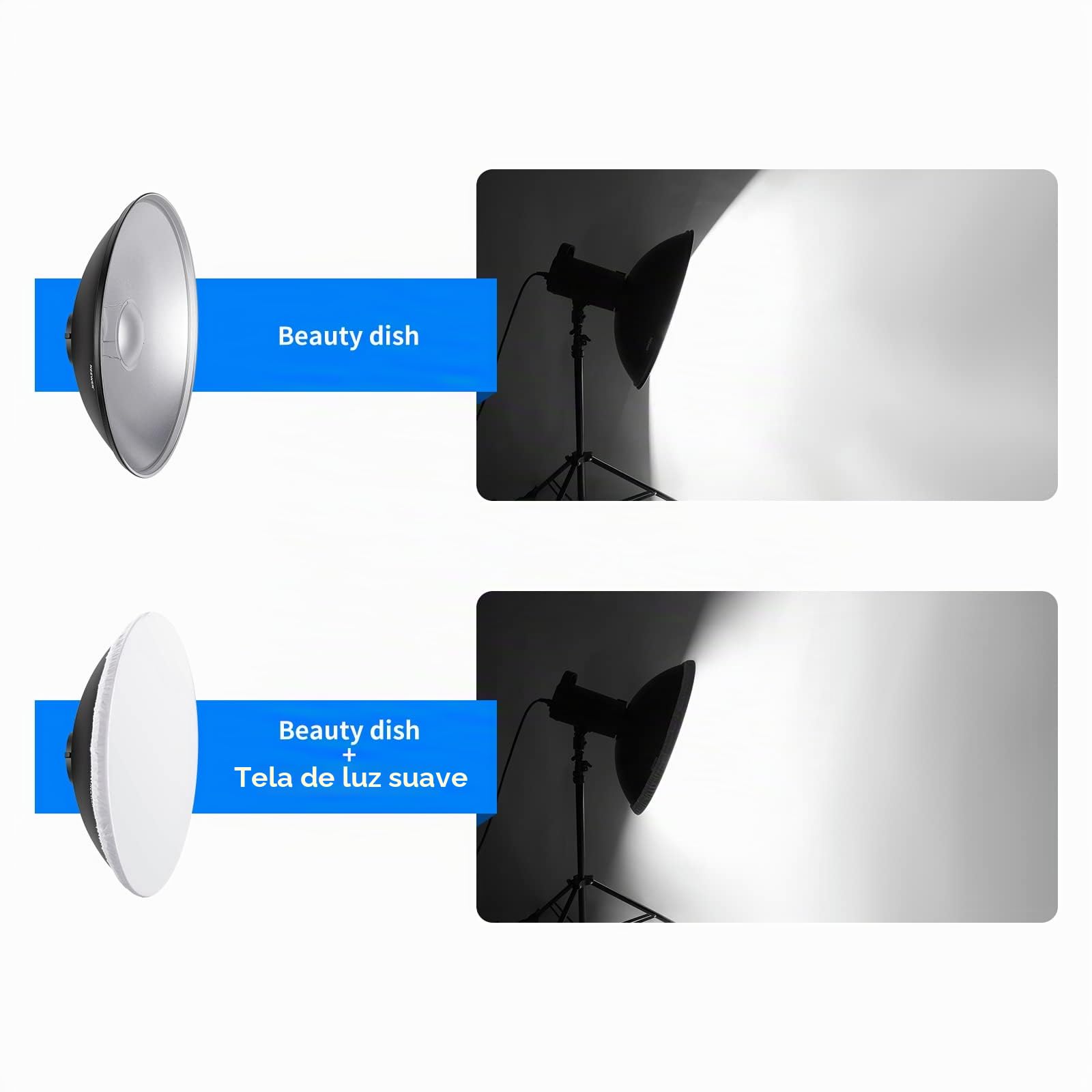 NEEWER Plato de Belleza Reflector Estándar de Aluminio de 16 "/ 41cm con Calcetín Difusor Blanco para Bowens Mount Studio Luz Flash Estroboscópica, NEEWER Vision 4 ML300 S101-300W S101-400W etc