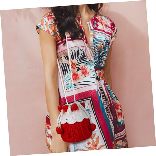 Strawberry Crochet Bag Adorable Drawstring Handbag for Women Versatile Knitted Barrel Purse for Daily Use and Travel Cute Strawberry Design3