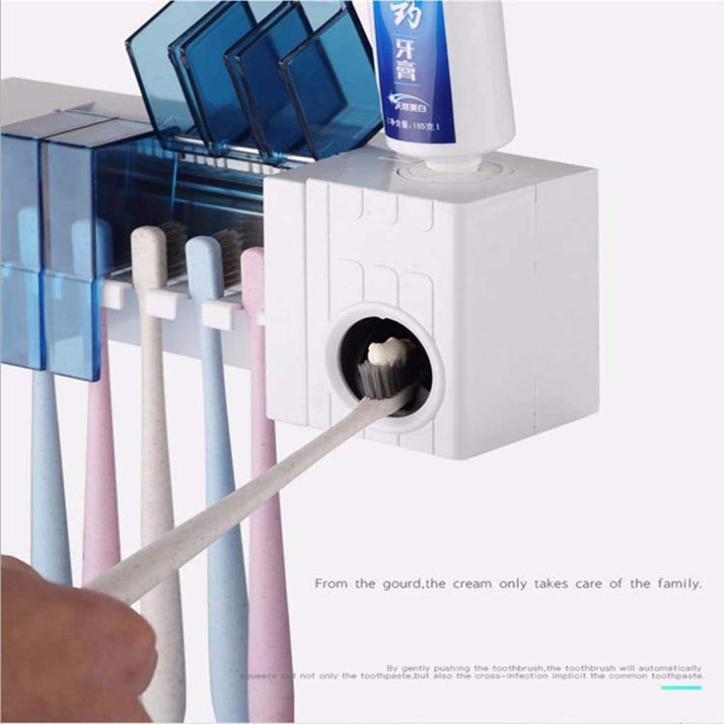 TJH Esterilizador de Cepillo de Dientes UV, Secado y esterilización Caja de Almacenamiento de Cepillo de Dientes Inteligente, Estante de Pasta de Dientes Multifuncional -Instalación sin Perforaciones