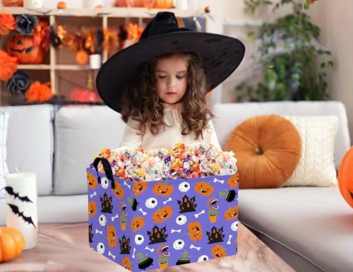 Image of Large Halloween Themed Candy Gift Boo Basket for Kids Baby Personalized Adults Storage Bin Fall Decor(Castle Eye Pumpkin)