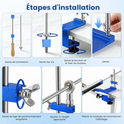 LIFEDYLUK Aiguiseur de Couteaux à Angle Fixe, Système d'Affûtage de Couteaux professionnel avec 8 pierres à aiguiser, Aiguiseur Couteaux Manuel pour outils de polissage à meulage fin – vue 5
