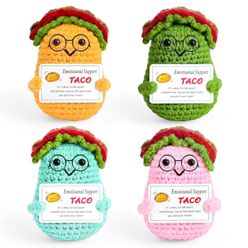 Keyrose 4PCS Mini Positive Crochet Taco Handmade Emotional Support Taco Inspirational Birthday Gifts for Women Men Friend Daughter Son Cute Desk Decor Encouragement Small Graduation Gift