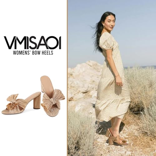 VIMISAOI Womens Bow Heels High Block Chunky Slide Sandals Open Toe Ankle Strap Wedding Dress Pumps Shoes2