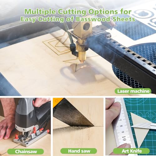 30 Pack Basswood Sheets 1/8", 12 x 12 Plywood Basswood Sheets for Laser Cutting and Engraving, 3 mm Unfinished Wood Sheets Basswood for Wood Burning Models Carving Painting DIY Ornaments - Image 6