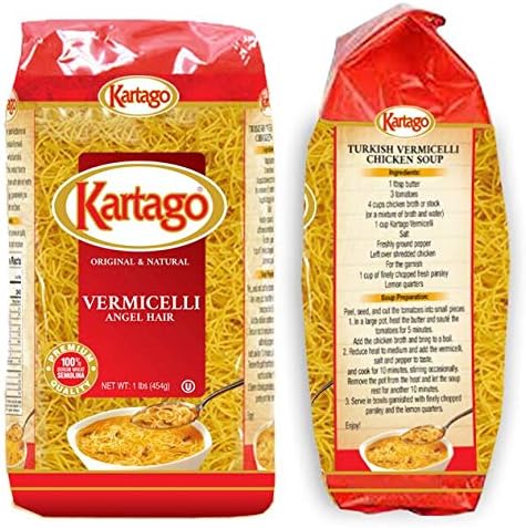 - Vermicelli Noodles 36 OZ- Angel Hair Pasta Noodles, from Kartago - Great for Soups, Spaghetti Sauce, Italian Dishes - Made of Premium Semolina Flour (2-Pack)