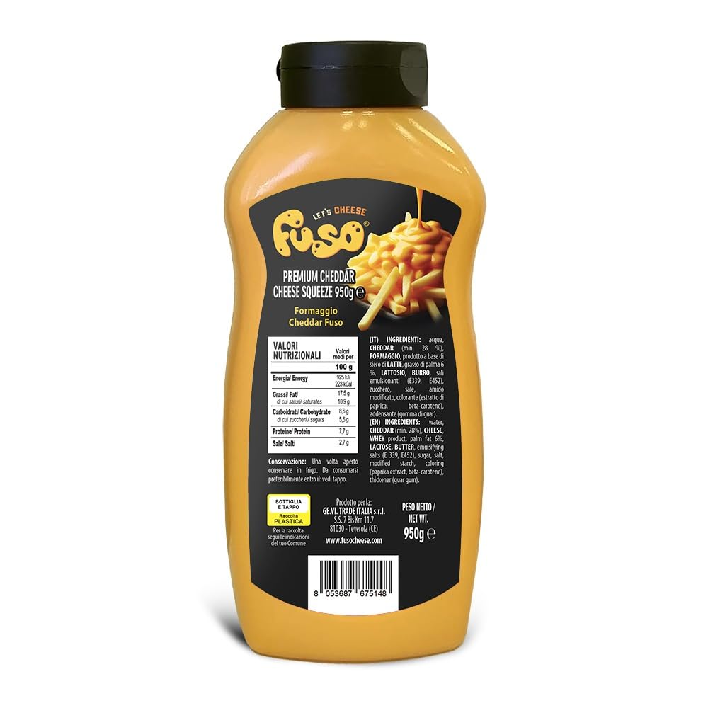 Aperisnack® - AP05.006.12 - FUSO® Premium Cheddar Squeeze da 950 g – Box 7,6 kg (8 pezzi x 950 grammi)