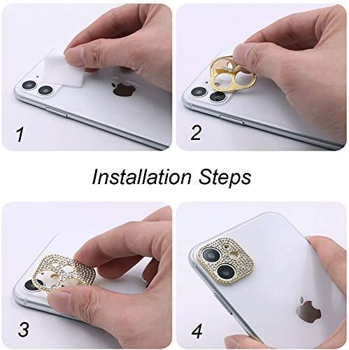 Miniatura 9 de GSRYPC Paquete de 2 protectores de lente de cámara para iPhone 12 Pro Max, adhesivo con purpurina 3D con diamantes (oro rosa)