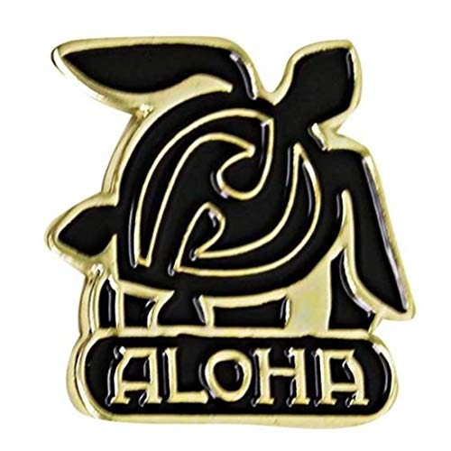 Image of Hawaiian Lapel Or Hat Pin Aloha Honu Turtle Black, Gold