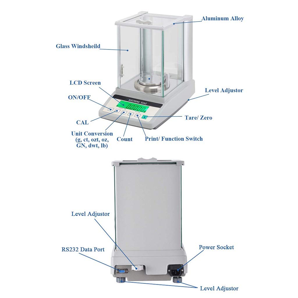 Balanza electrónica analítica Digital de Laboratorio de Alta precisión, báscula de precisión, báscula de conteo Industrial precisa, función de Pantalla LCD (220g/0.1mg)