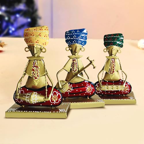 Image of CraftVatika Home Decoration Items for Living Room, Rajasthani Decorative Musician Showpiece Items, Aesthetic Home Decor, Anniversary Birthday Wedding Gifts for Woman Man, Bedroom Hall Room Set of 3