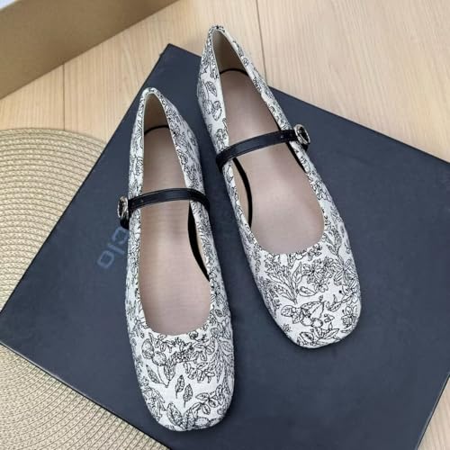 Hee grand Mary Jane Flats for Women Floral Embroidered Square Toe Ankle Strap Ballerina Shoes2