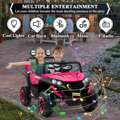 OTTARO 2 Seater Ride on Car Truck,24V Electric Vehicle Car for Kids 3-8 Years,200W Motors,4 Shock Absorbers, Music Play,Bright Light, Remote Control(Pink) - Image 3