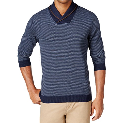 Tasso Elba Mens Rice Stitch Cotton Shawl-Collar Sweater