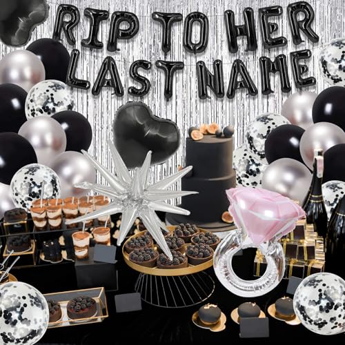 Image of Rip to Her Last Name Bachelorette Party Decorations Party Supplies | 49-Piece Kit; Balloon Banner Included; Rip Single Life Theme; Easy Setup; Bridal Shower Celebration