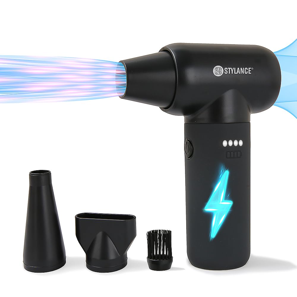 STYLANCE Compressed Barber Air Duster,110000RPM Portable Hand Held Mini Fan, for Cooling, Cleaning,Salon,Home, Type-C Charging, Black