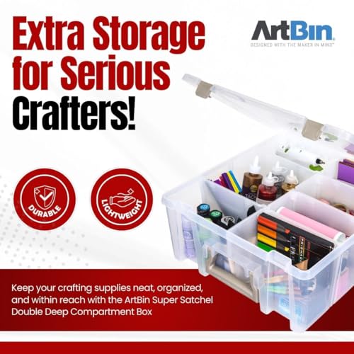 ArtBin Box-Art Storage with 8 Removable Compartments, Smart Closure for Craft Supplies Super Satchel, Polypropylen Kunststoff, Gold, Double Deep