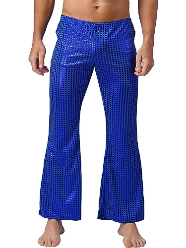 Men's Sequins Metallic Flared Pants Leggings Sparkly Smooth Skinny Disco Trousers Clubwear