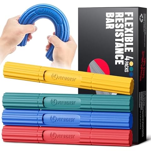 FitBeast Hand Exerciser Bars for Physical Therapy - Relieves Tendonitis Pain & Improve Grip Strength, Injury Recovery, Forearm (4 Piece Set - Yellow Green Blue Red) Cover