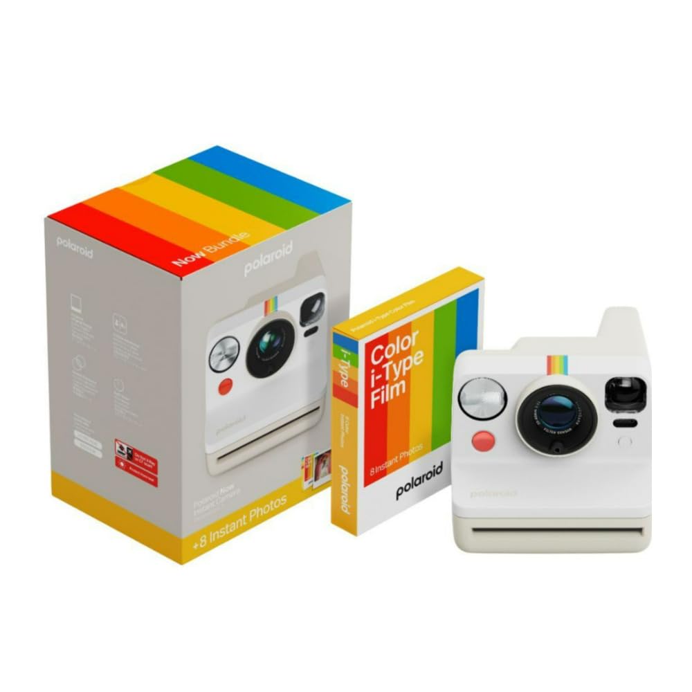 Polaroid Now Gen 3 Instant Camera, Pebble White + Color Film Bundle (8 Photos)