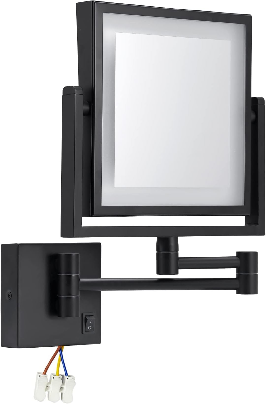 LED Makeup Vanity Mirrors, Square Double Sided Lighted Cosmetic Mirror Wall Mounted Bathroom Mirrors, Hardwired, Black_8 inch