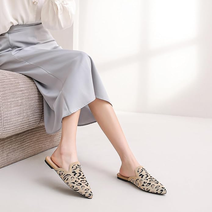 Image of Tilocow Knit Mules Office Slip on Loafers Business Casual Flats for Women