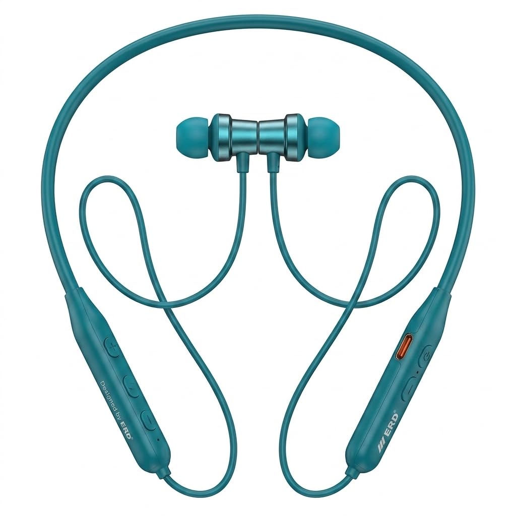 ERD Pro Series WE-11 Wireless Neckband Earphones, Bluetooth v5.0, 18 Hours Playtime, Magnetic Buds, USB-C Charging, Midnight Green-image-20