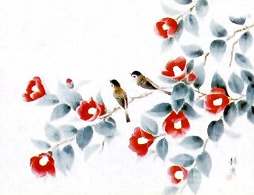 Amazon.co.jp: 塚下静庵『椿に雀』日本画 ・掛け軸・花鳥・【真筆