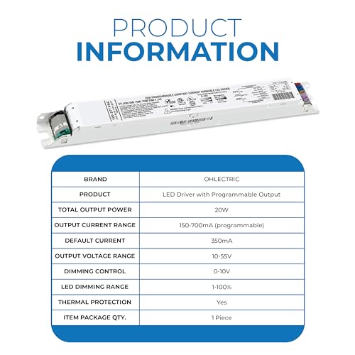 Image of OHLECTRIC for OTi 20 /120-277 /0A7 DIM-1 L G2 Linear 120-277V LED Driver with Programmable Output, 150-700mA & 10-55V, 20 Watts Power. LED Dimmer, 1-100% LED Dimming Range