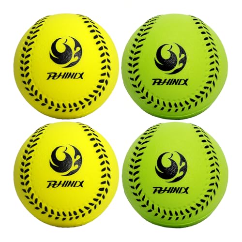 PHINIX 11 Inch Foam Softball 4 Pack (Yellow and Green)