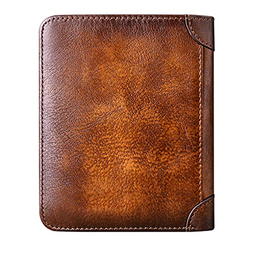 TEAMWILL Genuine Leather Men's Trifold Wallet RFID Blocking Credit Card Holder Retro2