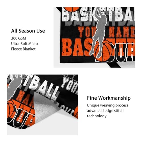 Mercuryelf Custom Basketball Throw Blanket - Soft, Fuzzy & Warm - 30x40 Inches Small Blankets for Lap, Crib - Black Sports Throws Gift for Basketball Lovers