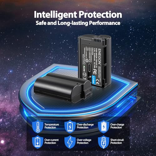 ENEGON EN-EL15/EL15C USB-C Direktladung Ersatzakkus 2100mAh (2er-Pack) mit 2-in-1 USB-C Ladekabel fü Nikon D7100 D750 D7000 D7200 D610 D880,D810 D800 D600 D800e D810a Z5 Z6 Z7 Z8 ZF