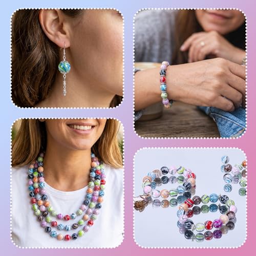 Image of Quefe 500pcs Craft Beads in Ink Patterns for Jewelry Making Beads for Bracelets Making, Acrylic Bulk Beads with 50pcs Spacer Beads and Crystal String (10mm)