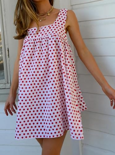 Image of Women Floral Tie Shoulder Mini Dress Cute Square Neck Loose Fit Beach Short Dress Backless Boho Vocation Sundress