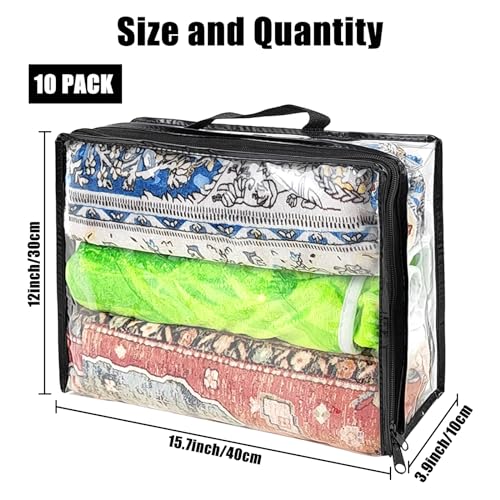 10 Pcs Extra Large Clear Travel Packing Cube，16 x 12 x 4 Clear Vinyl Zippered Storage Bags See Through Moving Bag Plastic Storage Bags PVC Multipurpose Pouch with Handle for clothing Storage2