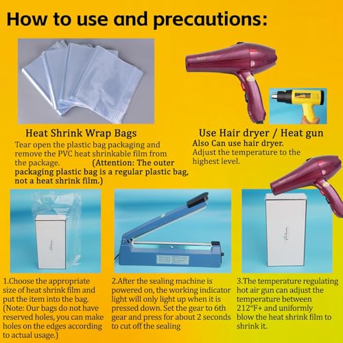 Image of Heat Shrink Wrap Bags 100Pcs 20x28 Inches Professional Grade PVC Heat Shrink Wrap is Used to Store Wrap Embellished, Gift Baskets, Shoes, Jars, Industrial Grade Shrink Wrap Bags Transparent
