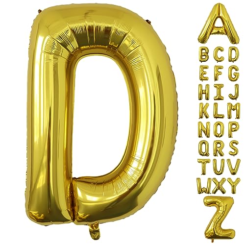 Image of Letter Balloons Gold Party Balloon - 40 Inch Large Gold Letter D Balloon, Letter Balloon Birthday Decorations, Balloon for Women Men Anniversary Party Decorations Supplies