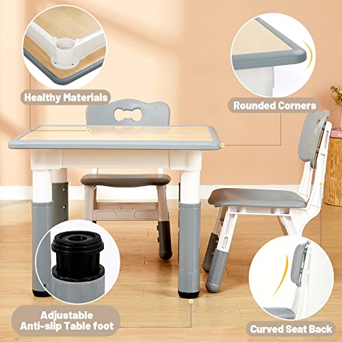 Image of FUNLIO Kids Table and 4 Chairs Set, Height Adjustable Toddler Table and Chair Set for Ages 3-8, Easy to Wipe Arts & Crafts Table, for Classrooms /Daycares /Homes, CPC & CE Approved (5-Piece Set) - Gray