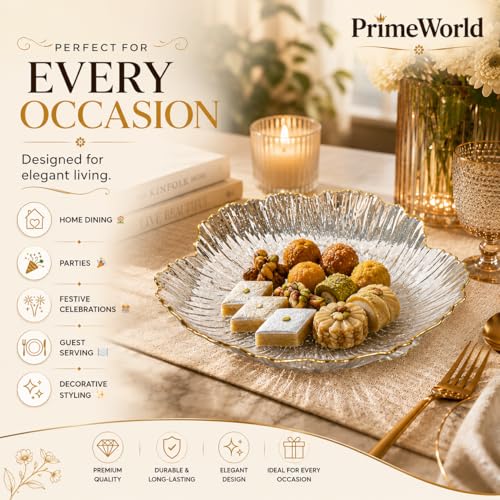 Image of PrimeWorld Fruit Basket Plate Set of 2 | Multipurpose Tabletop Food Storage Basket for Fruits, Snacks & Bread | Decorative Serving Tray for Home Kitchen Dining Table