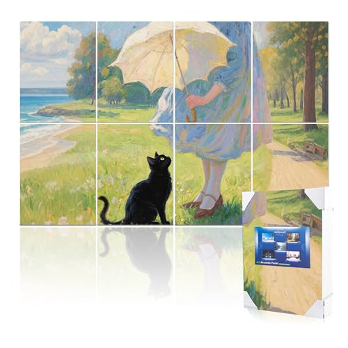 Mollywell Art Acoustic Panels, 48x32 in, Black Cat,