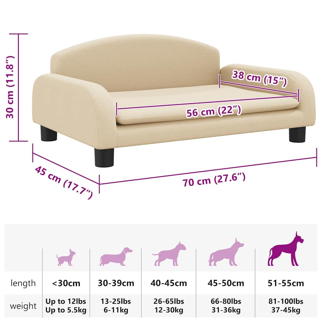 Cuccia per cani in tessuto color crema, 70 x 45 x 30 cm, con cuscino e superficie di appoggio, morbido divano per animali domestici, antiscivolo, lavabile, delicato sulle articolazioni, ideale