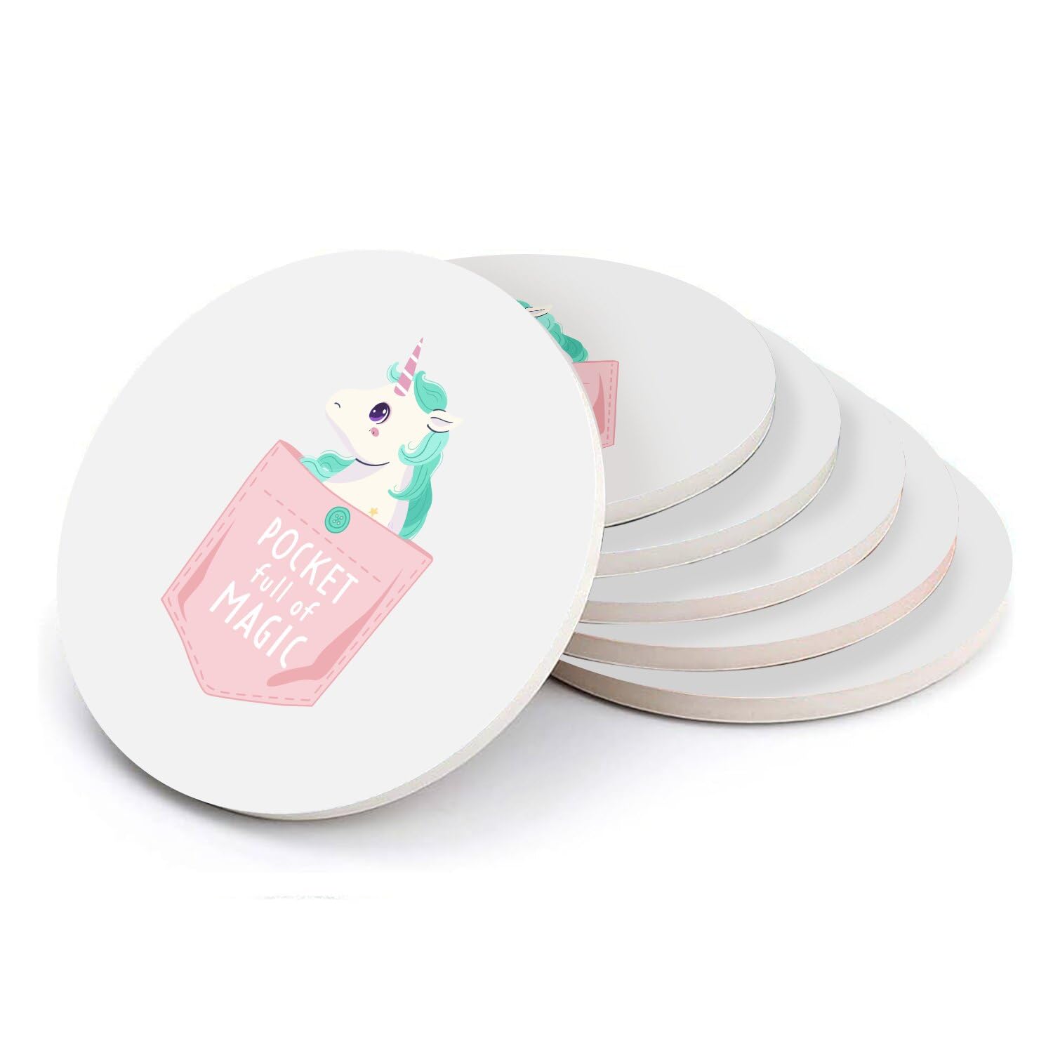 Sous verre ronds en céramique anti trace et rayure table licorne lot de 6