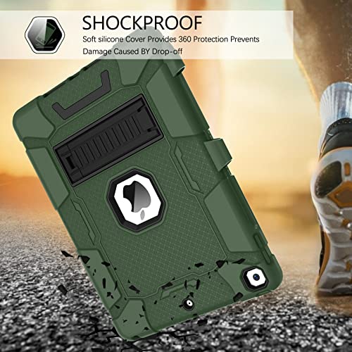 Bentoben Ipad 9Th Generation Case, Ipad 8Th / 7Th Generation Case, Heavy Duty Rugged 3 In 1 Shockproof Kickstand Hybrid Three Layer Protective Cover With Pen Holder For Ipad 10.2, Dark Green/Black #TOP2