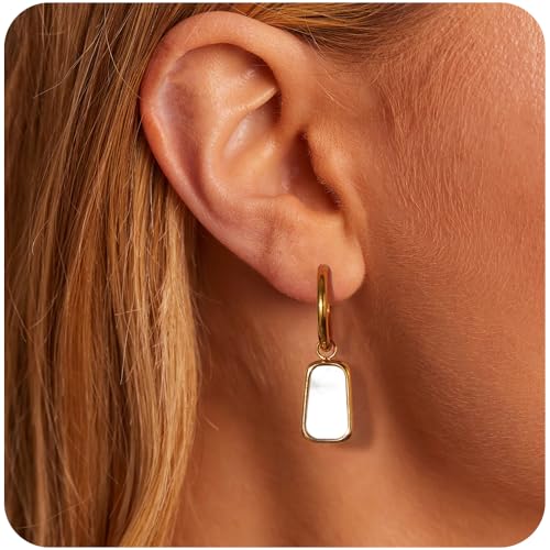 Long Plate Pendant Earrings For Women Trendy Inlaid with Natural White Sea Shells Titanium Steel is Electroplated with 18K Gold Earrings2