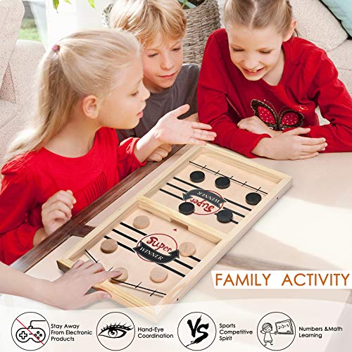ELLASSAY Fast Sling Puck Game, Wooden Sling Hockey Board Game ,Fast Slingshot Desktop Battle Game, Winner Board Games for Family Game/Party/Kids Gift (Small:14.5in8.5in1in) - Thumbnail 4