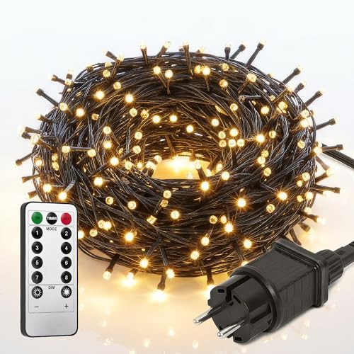 Menz Lichterkette Außen, Lichterkette Weihnachtsbaum 25 m 220er LED, Tannenbaum Lichterkette IP44 mit Timer & Memory und 8 Blinkmodi – Für Außen & Innen, langlebige Qualität
